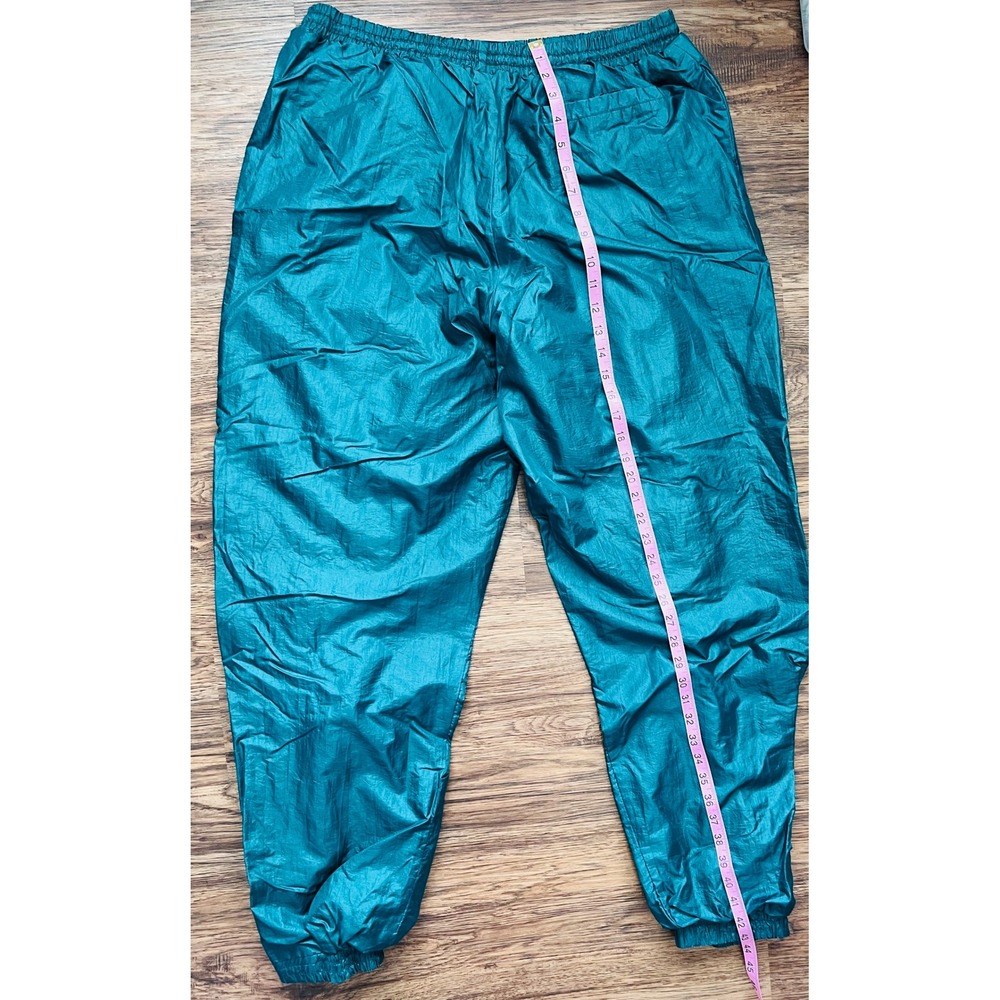 VTG First Run Teal Nylon Track Pants Mens L Windbreaker w/Inner Lining Defect - Picture 7 of 8